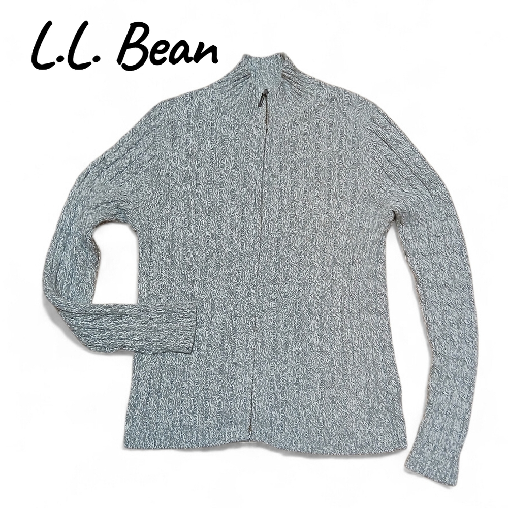 L.L. Bean Women's Size Medium Full Front Zipper 100% Cotton Gray Sweater